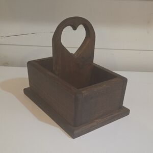 Vintage Handmade Wooden‎ Caddy with Heart Handle Cottagecore